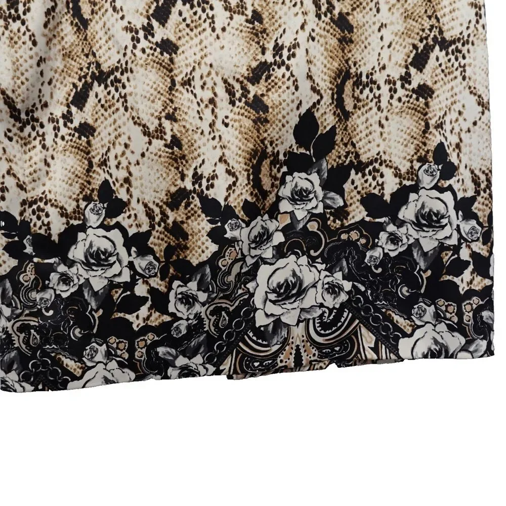 White House Black Market Skirt Sz 10 Snake Skin Floral Print Pencil Kick Pleat